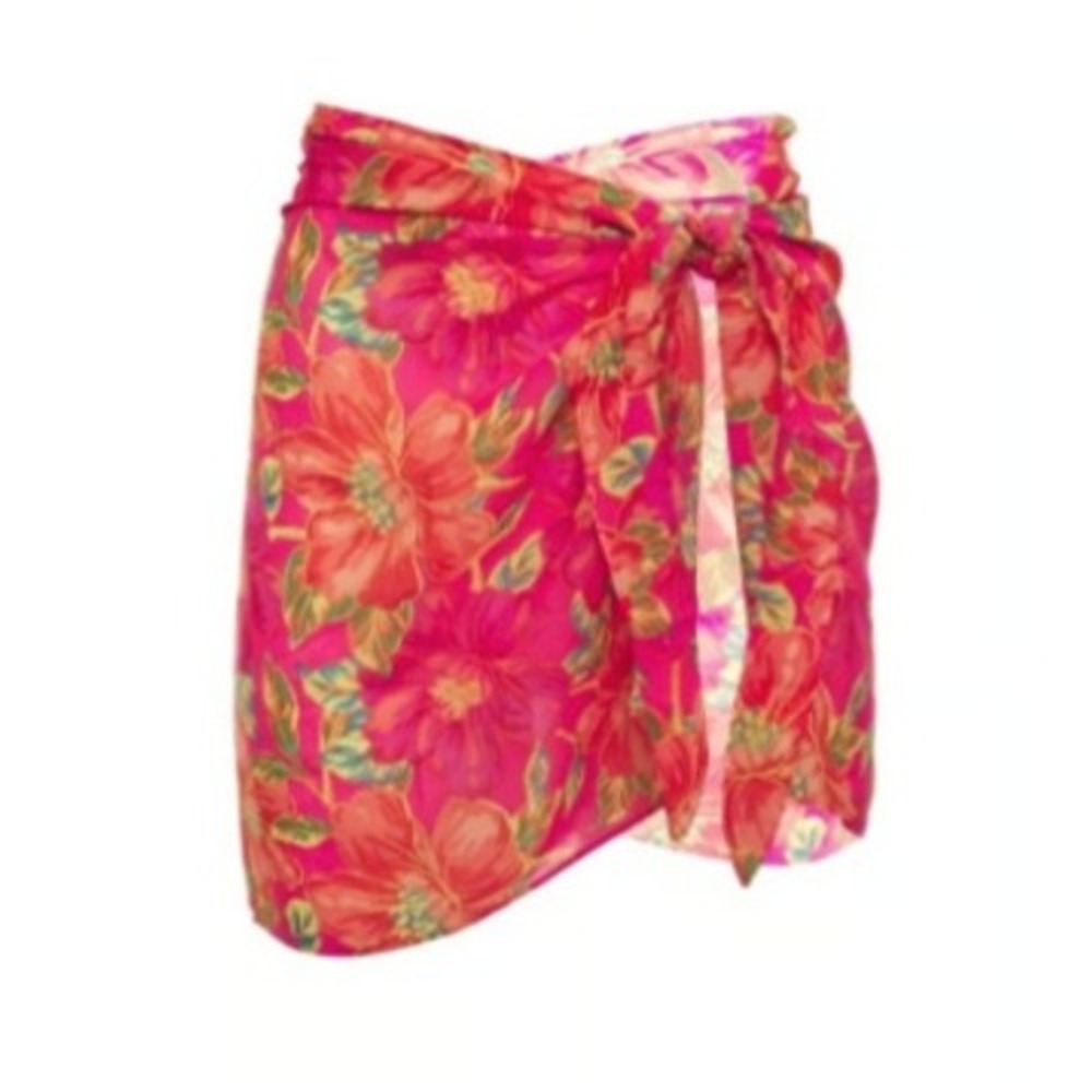 Beach Riot Melanie Sarong Miami Peony Pink Orange Floral Swim Cover Up O/S EUC